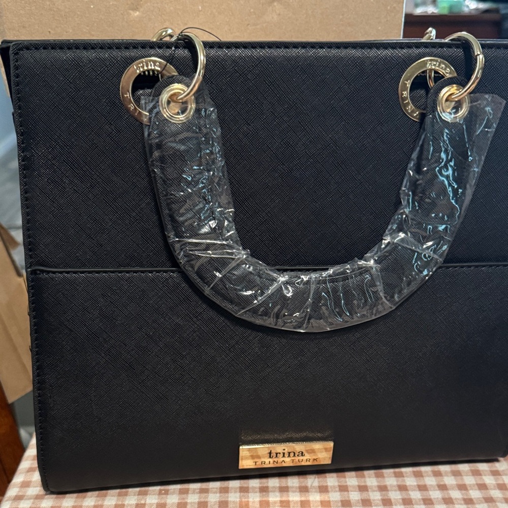 Ina Black Tote with Gold Accents handbag